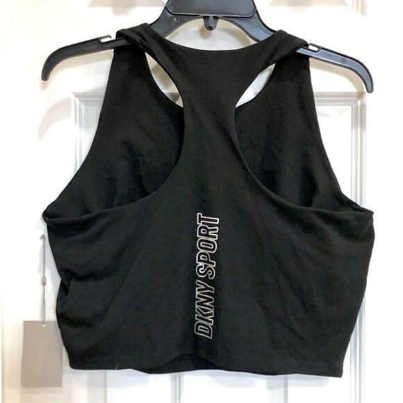 DKNY SPORT - MWT - L Sz XL Racerback Metallic Logo Cropped Tee in Black - Picture 11 of 15